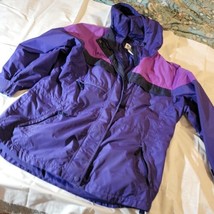 Columbia Longs Peak Purple Hooded Waterproof Nylon Jacket Coat Womens Large - £14.40 GBP