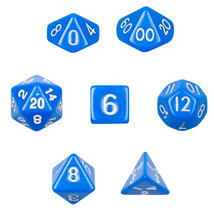7 Die Polyhedral Dice Set  in Velvet Pouch- Opaque Blue - £17.00 GBP