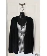 XL Navy Blue Lace Swing Cardigan &amp; White Striped Babydoll Top Womens Lot - $32.99