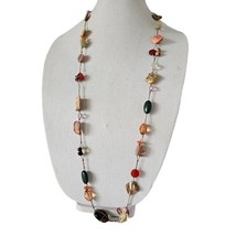 Lia Sophia MAGGIE 38&quot; Long Beaded Stone &amp; Mother Of Pearl Chain Necklace - £14.20 GBP