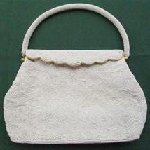 Bags by Josef Hong Kong White Beaded Clutch Purse Bag Handmade Art Deco Motif - £22.41 GBP