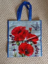 Flowered and Butterfly Designed Blue &amp; Red Tote Bag (#3620) - £9.50 GBP