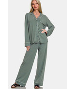 Zenana Button Down Long Sleeve Top and Pants Lounge Set - $46.39