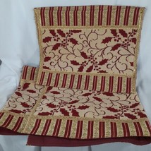 2 Fabric Embroidered Placemats and 2 Table Runners Gold Red Leaves on Vine - £11.21 GBP
