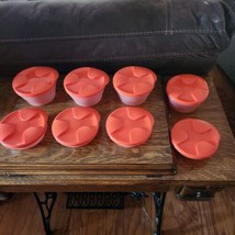 Tupperware Duo Bowl lot of 8 have interlocking lids  Orange 4-500ml &amp; 4-240ml - £27.72 GBP