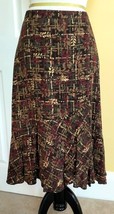 ANN TAYLOR LOFT Burgundy/Brown Autumn Print Rayon/Wool Skirt w/ Ruffled Hem (4) - £13.87 GBP
