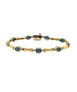 Gorgeous Blue Opal &amp; Diamond 14K Yellow Gold Tennis Bracelet - £915.04 GBP