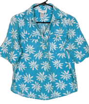 C.D. Petites Women&#39;s Blouse Sz PL Tropical Turquoise Floral Print V-Neck Top - £13.25 GBP