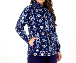 Sport Savvy Printed Fleece Long Sleeve Quarter Zip Pullover- Navy, Medium - £16.28 GBP