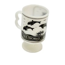 Federal SeaWorld Mug Milk Glass Pedestal USA Vintage 80s Sea World - £22.62 GBP