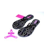 BETSEY JOHNSON Thongs FLIP FLOPS Flats Iconic PRINT Rhinestone BLACK XL ... - $88.24 CAD