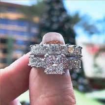 14K White Gold Over Bridal Engagement Ring Set 5 Ct D/FL Princess Cut Mo... - $3,713.60 MXN