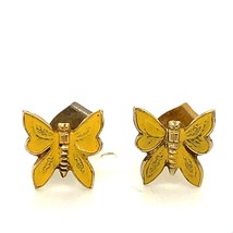 Vtg Sign Sterling Wells Vermeil Inlay Yellow Enamel Guilloche Butterfly Earrings - £30.07 GBP