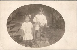 RPPC Darling Girl Margaret Babb Young Boy on Tricycle Real Photo Postcard Y17 - £14.86 GBP