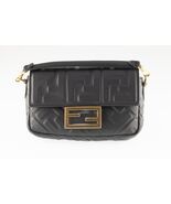 Fendi Embossed FF Mini Baguette Bag Black Leather Gold HW Box and Dustbag - $34,372.14 MXN