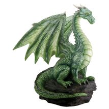 Green Dragon on Rock Figurine Medieval Mythical Fantasy Creature Decorat... - $20.98