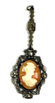 Vintage Cameo Carved Profile Lady Woman Sterling Silver Pendant Antique  - €52,68 EUR