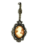 Vintage Cameo Carved Profile Lady Woman Sterling Silver Pendant Antique  - €52,36 EUR