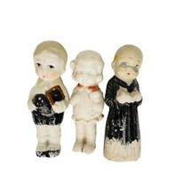 Bisque Figurines 3 Made In Japan Girl Bow School Boy Minister Preacher Vtg As-is - £13.45 GBP