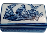 Vintage Hand Painted Decorative Ceramic Trinket Box Blue White Made in P... - £27.59 GBP