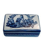 Vintage Hand Painted Decorative Ceramic Trinket Box Blue White Made in P... - £27.05 GBP