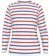 Men&#39;s casual formal red blue white Striped Long Raglan Sleeve T-shirt horizontal - £31.97 GBP