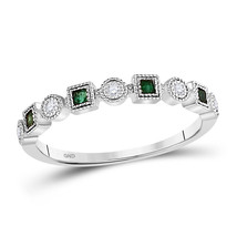 10kt White Gold Princess Emerald Diamond Square Dot Stackable Band Ring 1/8 Cttw - £218.89 GBP