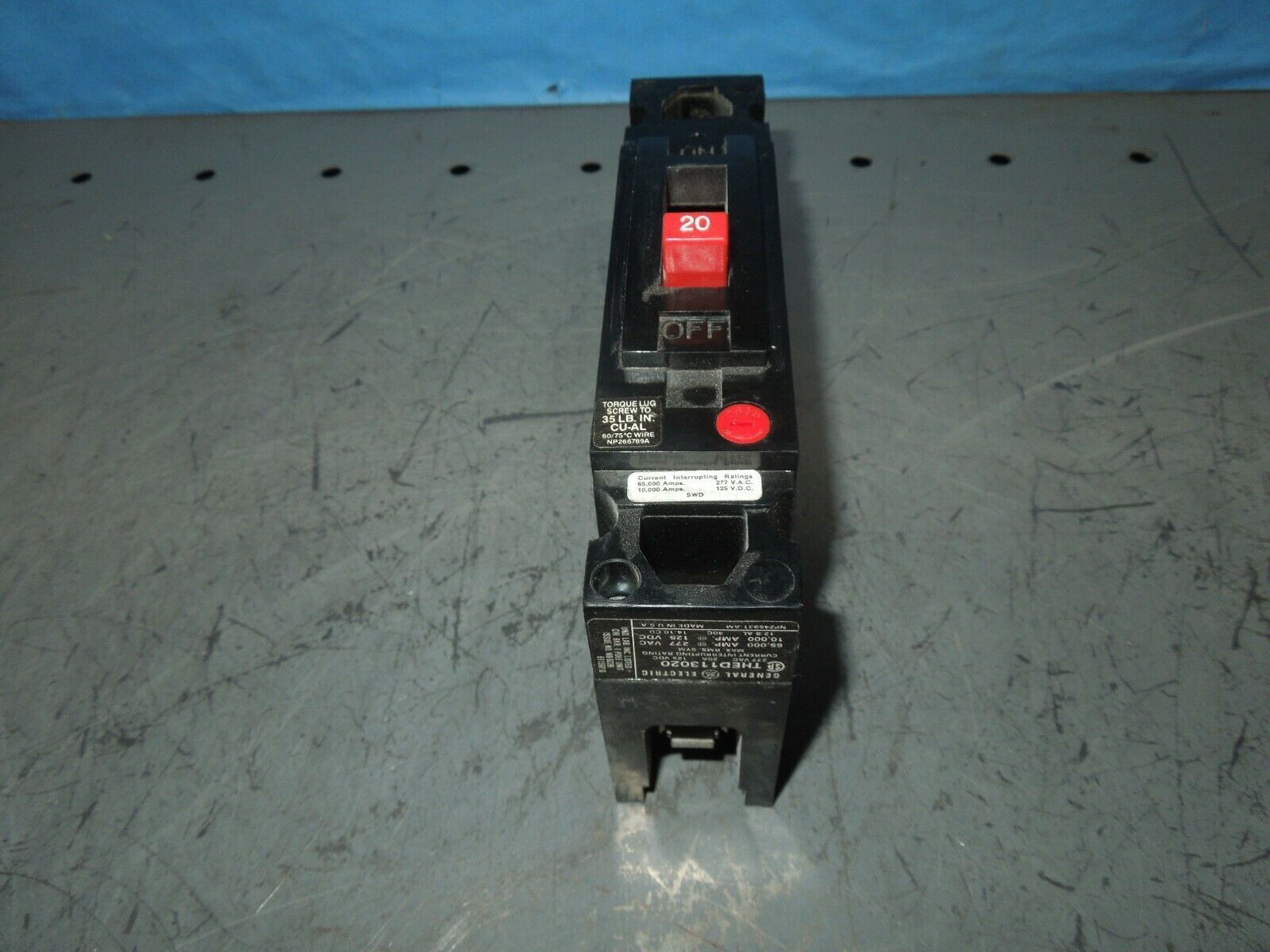 GE THED113020 Circuit Breaker Red Handle 20A 1P 277V AC 125V DC Used - $20.00