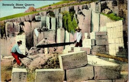 Workers Cutting Stone Bermuda Stone Quarry Bermuda Linen Postcard - £3.13 GBP