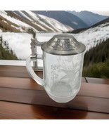 Pewter Etched Glass Beer Stein Mallard Duck Stein Duck Head &amp; Lid - $203.50 MXN
