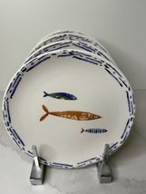 4 Papart Seramik 8” SALAD PLATES Fish Coastal Nautical Hand Painted Turk... - $58.36