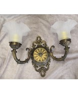 Vintage L&amp;L WMC 2 Arm Sconce Dark Antique Gold Finish Frosted Shade 1969 - $905.56 MXN