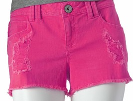 Candies Juniors Pink Shortie Shorts Distressed Frayed Cuff Embroidered P... - $14.98