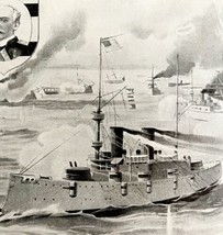 Battle Of Manila Bay Artist Rendering Battleships 1899 Victorian Print D... - £23.50 GBP