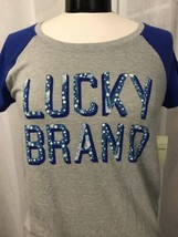 Lucky Brand T-Shirt Gray Blue Sleeves Trendy T-Shirt Size Small NWT  - £9.42 GBP