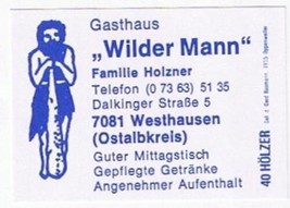 Matchbox Label Germany Gasthaus Wilder Mann Westhausen - $0.98