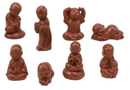 Mini Hotei Jizo Buddha Monks in Multiple Poses Figurine Set of 8 Shaolin Kung Fu - £19.17 GBP