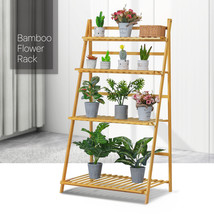 28&quot; Natural Bamboo [Foldable Flower Rack] 4-Tier Patio Storage Shelf Plant Stand - £80.72 GBP