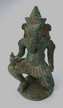 Ganesha Statua - Antico Thai Stile Bronzo Inginocchiato Ganesh - £225.95 GBP