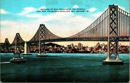 Skyline Bay Bridge Ferry San Francisco California CA Linen Postcard UNP - $3.91