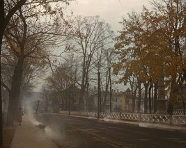 Burning fall leaves in the street of Norwich Connecticut 1940 Photo Print - £6.90 GBP+