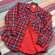 Vintage Red Plaid Quilted Flannel Jacket Adult XL Fall Work Lumberjack O... - £15.52 GBP