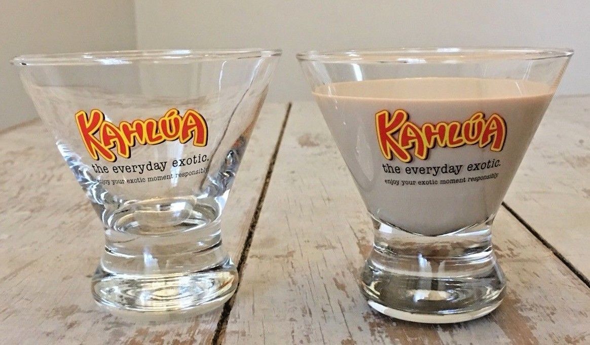 KAHLUA Set of 2 The Everyday Exotic Low Ball Glasses Rocks Cocktail Wide... - $8.56