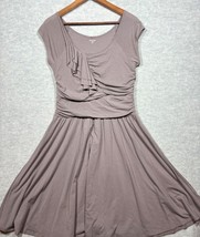 Garnet Hill Women&#39;s Dress S Taupe Cap Sleeve Ruffled Front Casual - $291.89 MXN