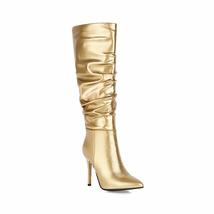 Metallic Bright Leather Color Ultra-High Stiletto Heel-Toe Knee-Length Boots Col - £62.79 GBP