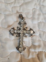 Vintage Ornate Zircon Cross Pendant With Clear Rhinestones. Pretty And S... - $25.84 CAD
