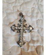 Vintage Ornate Zircon Cross Pendant With Clear Rhinestones. Pretty And S... - $25.97 CAD