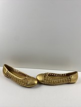 Etienne Aigner Eden Knotted Gold Leather Cap Toe Slip On Flats Women&#39;s Size 7.5 - £27.31 GBP
