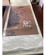 Children At Play On A Winter’s Day - Ink/Color On Silk - Scroll Painting... - $645.68 MXN