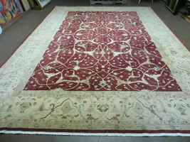 Peshawar Rug 10x14 Rug Chobi Agra Pakistani Maroon Beige Rug Handmade Large - £1,866.18 GBP